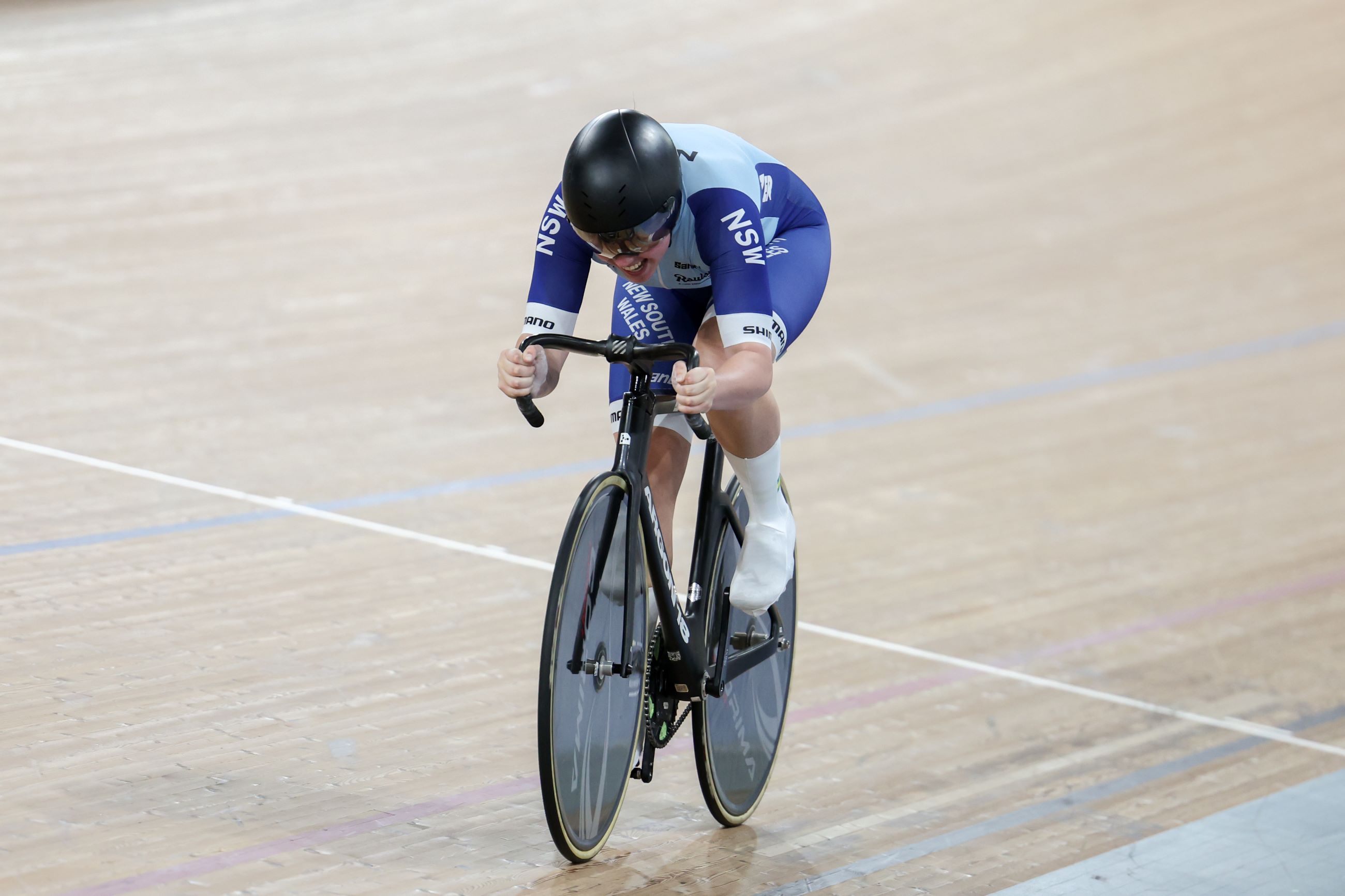 New South Wales track sprinter cyclist Kalinda Robinson at the 2024 AusCycling Track National Championships competing in the 500m time trial